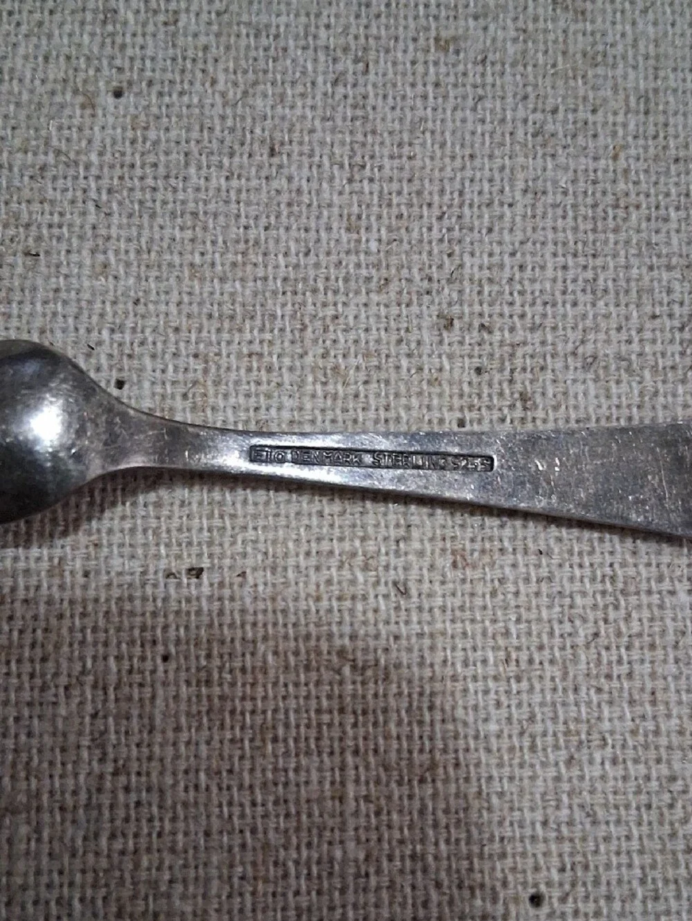 Vintage White and Silver Sterling Silver Spoon, Stamped Denmark Sterling